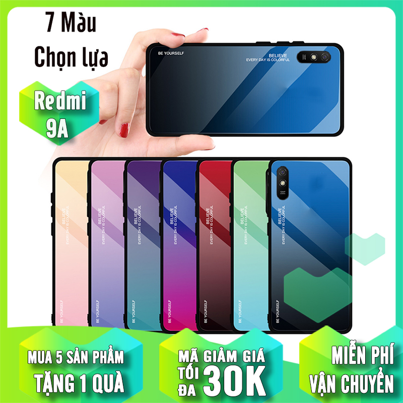 Ốp lưng cho Xiaomi Redmi 9A gương cứng 2 màu Gradient Ver 2 , viền TPU dẻo đen