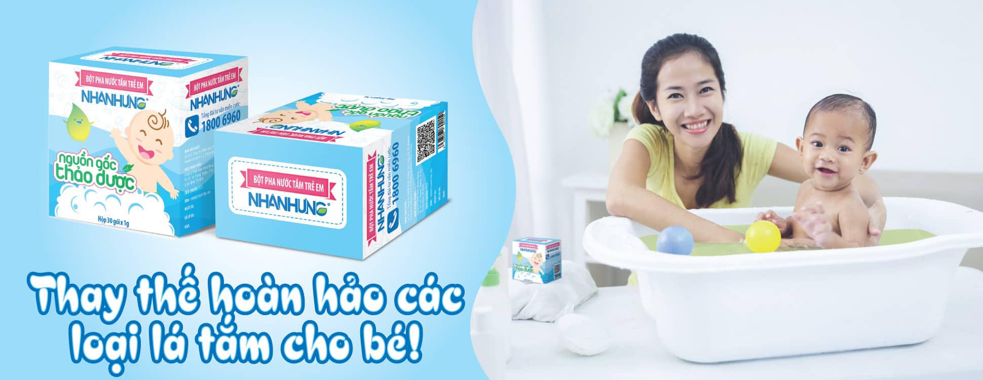 Bột pha nước tắm trẻ em Nhân Hưng (Hộp 30 gói)
