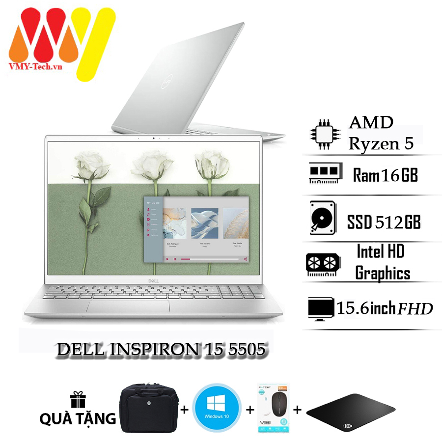 Dell Inspiron 5505 laptop with great configuration, high-end model, AMD Ryzen 5, 16gb Ram, 512 NVMe PCIe SSD hard drive, 15.6inch Full HD screen, new laptop with full box