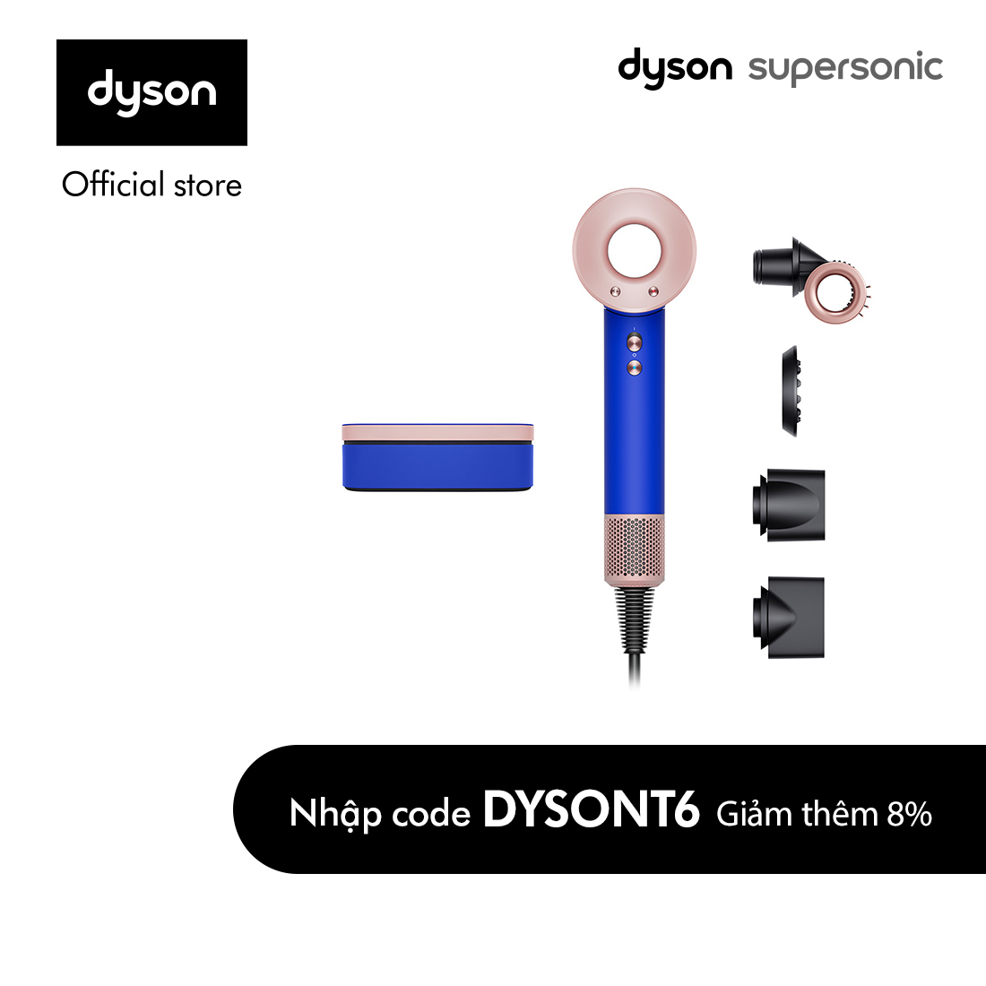 Máy sấy tóc Dyson Supersonic™ HD15 (Blue/Blush) với đầu Flyaway Smoother