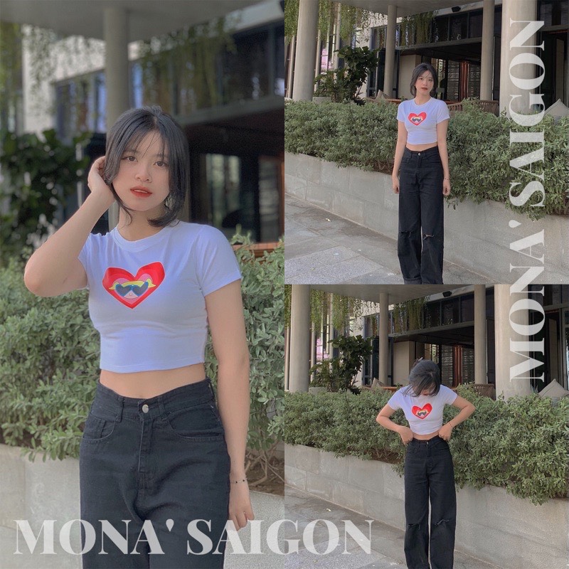 [VOUCHER 12%/149K] MONÁ - Áo croptop thun cotton co giãn - HEART CROPTOP