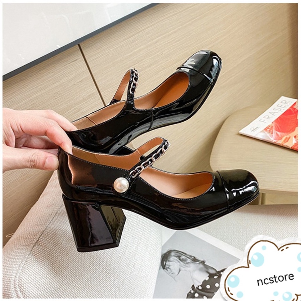 Giày cao gót đế vuông quai ngọc thời trang 5cm