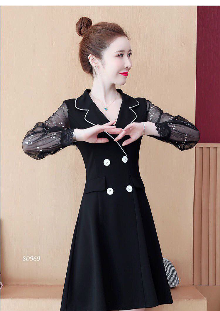 [HCM]ĐẦM CÔNG SỞ CỔ VEST PHỐI NÚT DỄ THƯƠNG-D10
