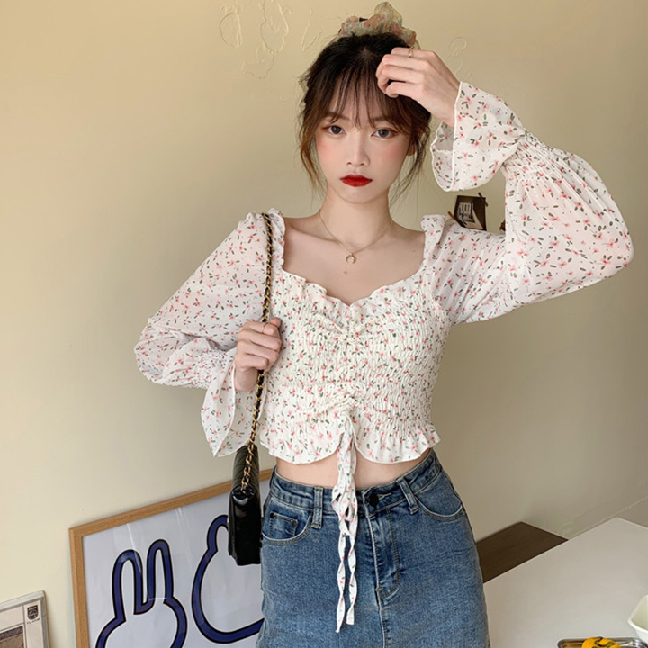 Áo Croptop Dây Rút Hoa Nhí