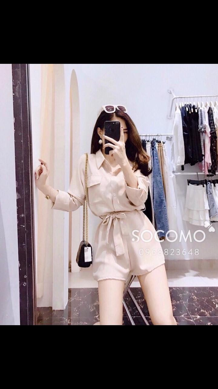 Sét Jumpsuit áo dài tay cát hàn-QH
