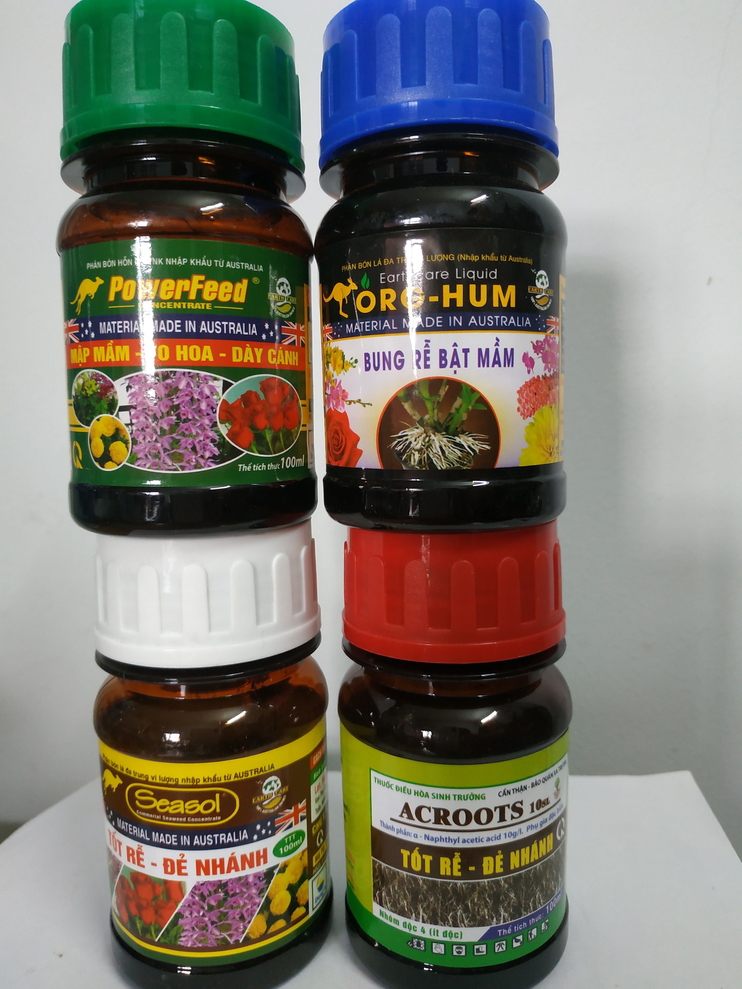 Bộ tứ siêu đẳng dành cho hoa lan (Org hum+acroots+power feed+seasol) - chai 100ml