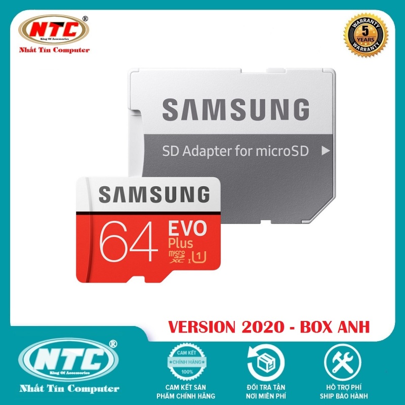 Thẻ nhớ MicroSDXC Samsung Evo Plus 64GB U1 2K R100MB/s W20MB/s - box Anh New 2020 (Đỏ) + Kèm Adapter - Nhất Tín Computer