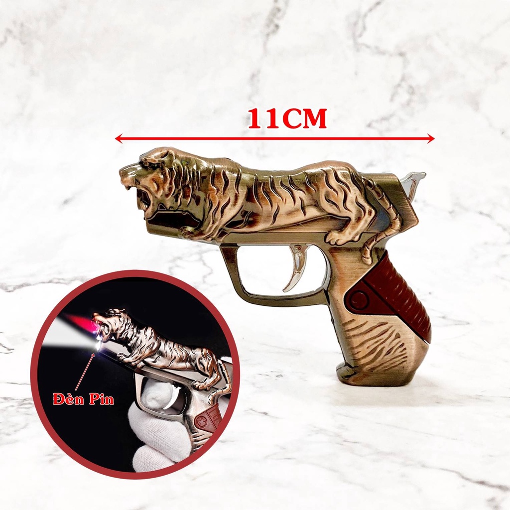 Hột quẹt bật lửa mô hình sú.n.g con cọp có đèn pin 11cm