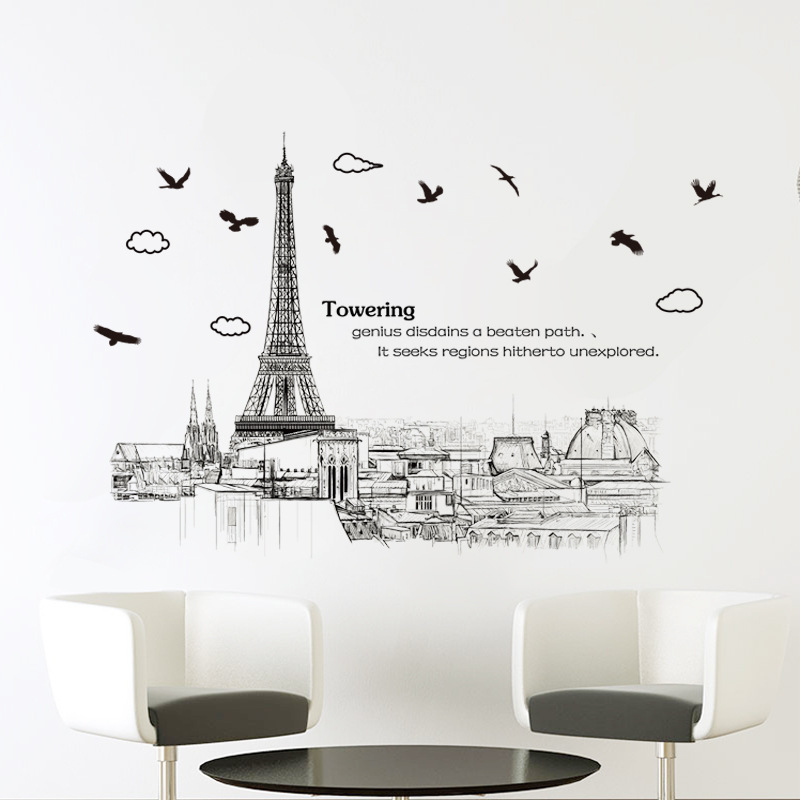 Decal dán tường Tháp Eiffel Sticker Tranh Dán Tường - Decal dán tường trang trí phòng khách, trang trí quán cafe, trang trí shophouse
