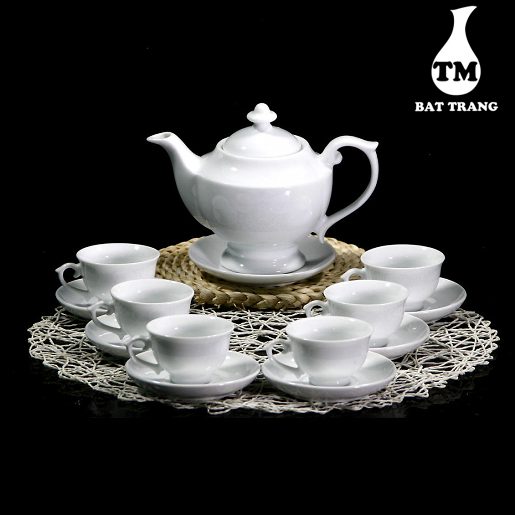 Bộ ấm chén men trắng dáng đèn thần gốm sứ bát tràng trung hanh bat trang ceramics