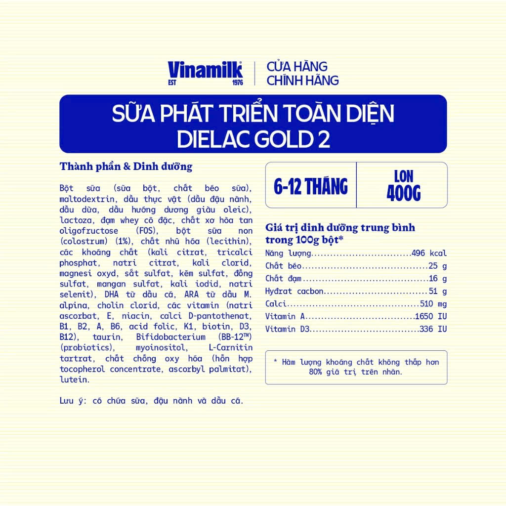 (Expiration Date April 2027) (New Model with Points) Vinamilk Dielac Gold Powder Milk 2 Cans 400g.