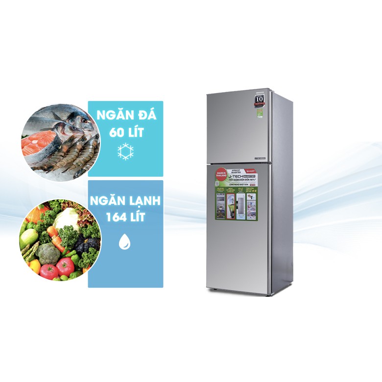 [Trả góp 0%]SJ-X251E-SL  SJ-X251E-DS  Tủ lạnh Sharp Inverter 241 lít (Hàng chính hãng) (Giá áp dụng giao tại HN, HCM& các tỉnh liên hệ shop)