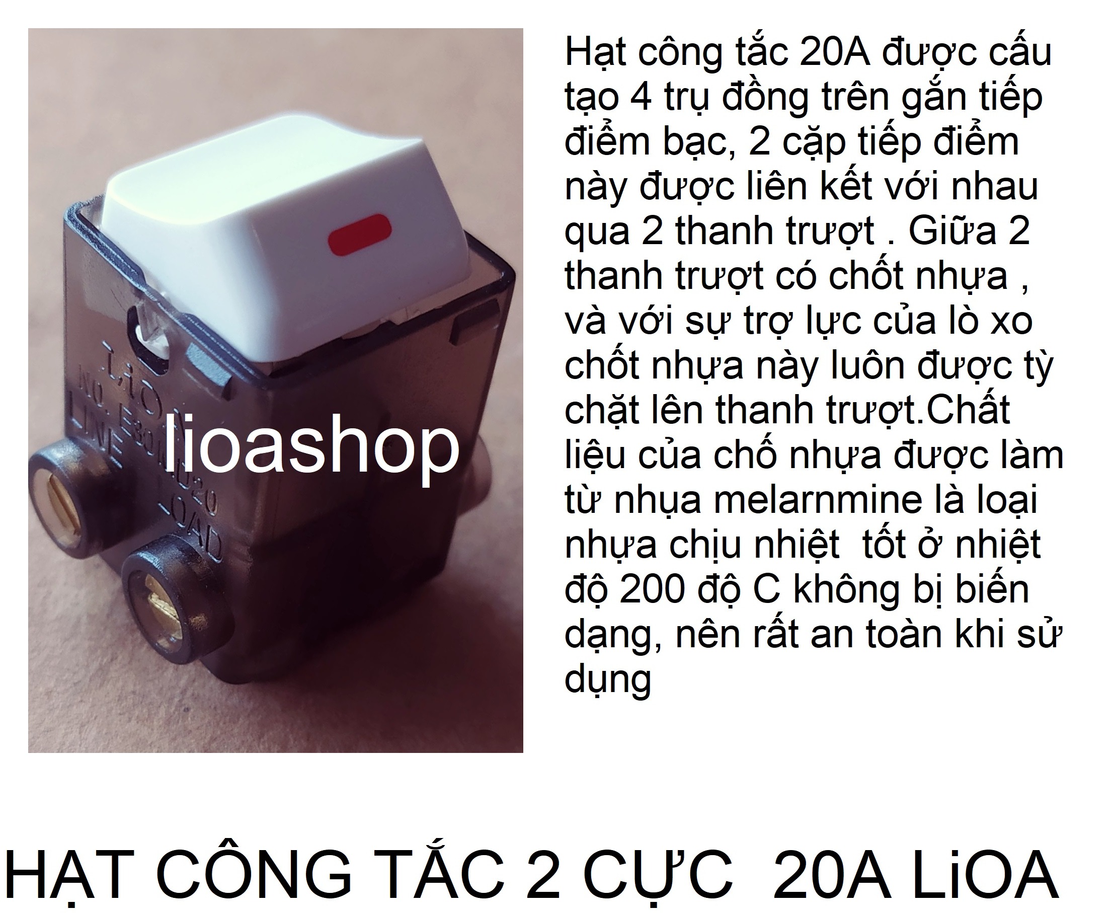HẠT CÔNG TẮC VUÔNG 2 CƯC LiOA 20A