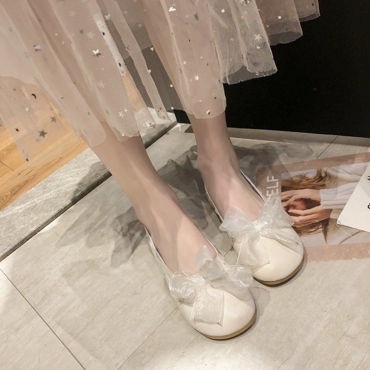 (Hàng Sẵn) Giày Búp Bê Da Mềm Buộc Nơ Lụa