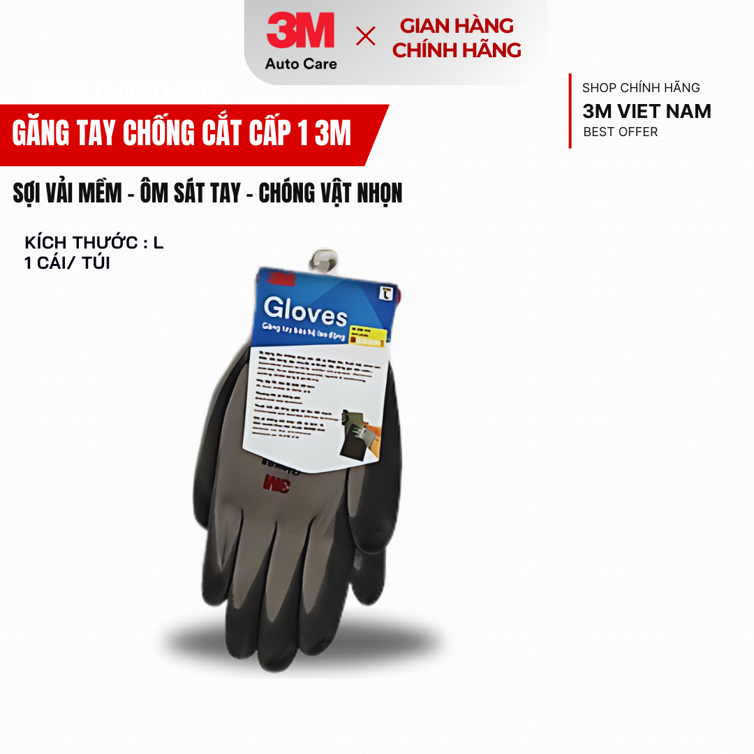 Găng Tay Chống Cắt Cấp Độ 1 3M™ GTCC - size L . Chống đứt tay khi cầm nắm vât sắc bén như kim loại, kính, gai...