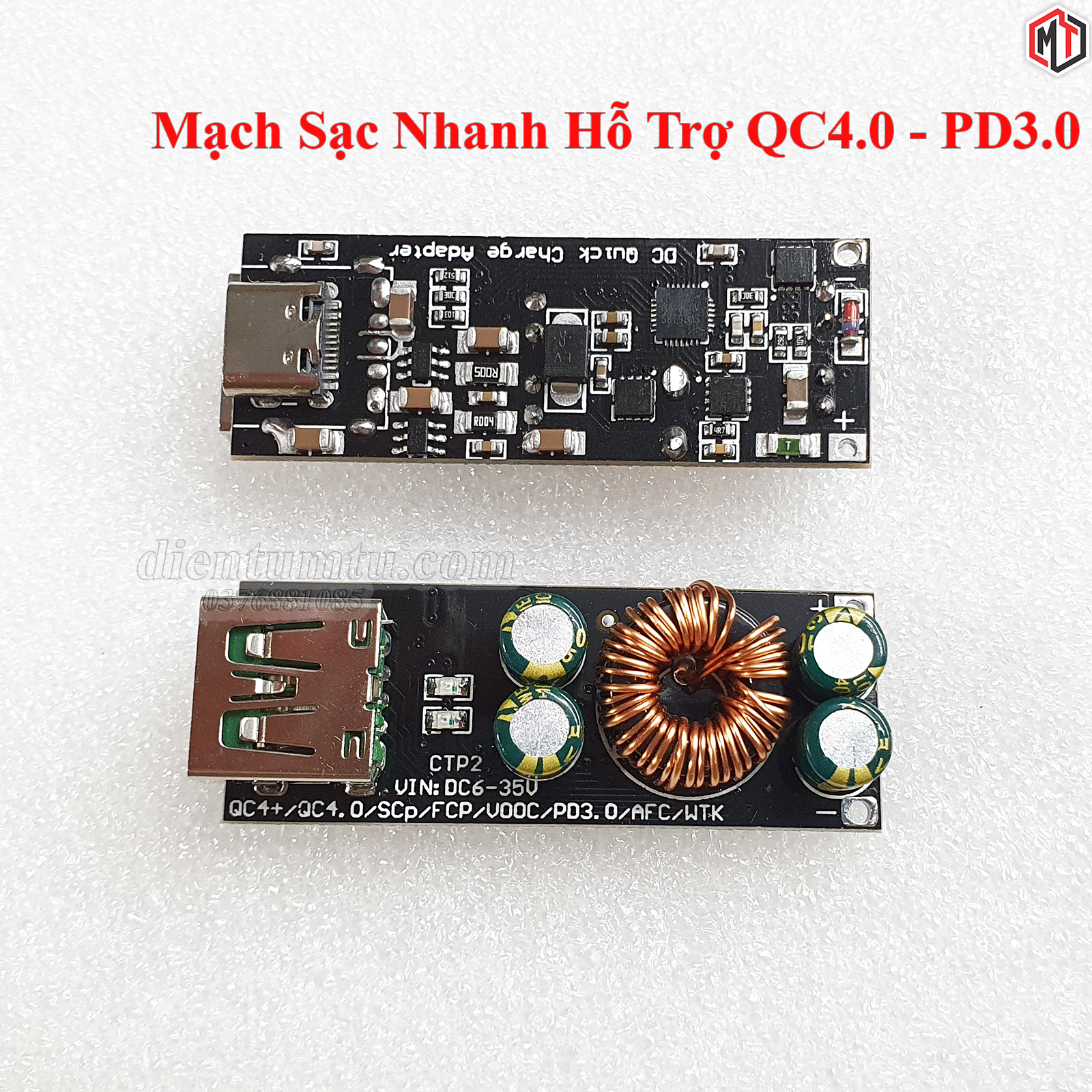 Mạch Sạc Nhanh Hỗ Trợ QC4.0 - PD3.0 - có Cổng USB Type-C (Mạch BUCK 6-35VDC ra cổng USB ,DIY chế sạc điện thoại)