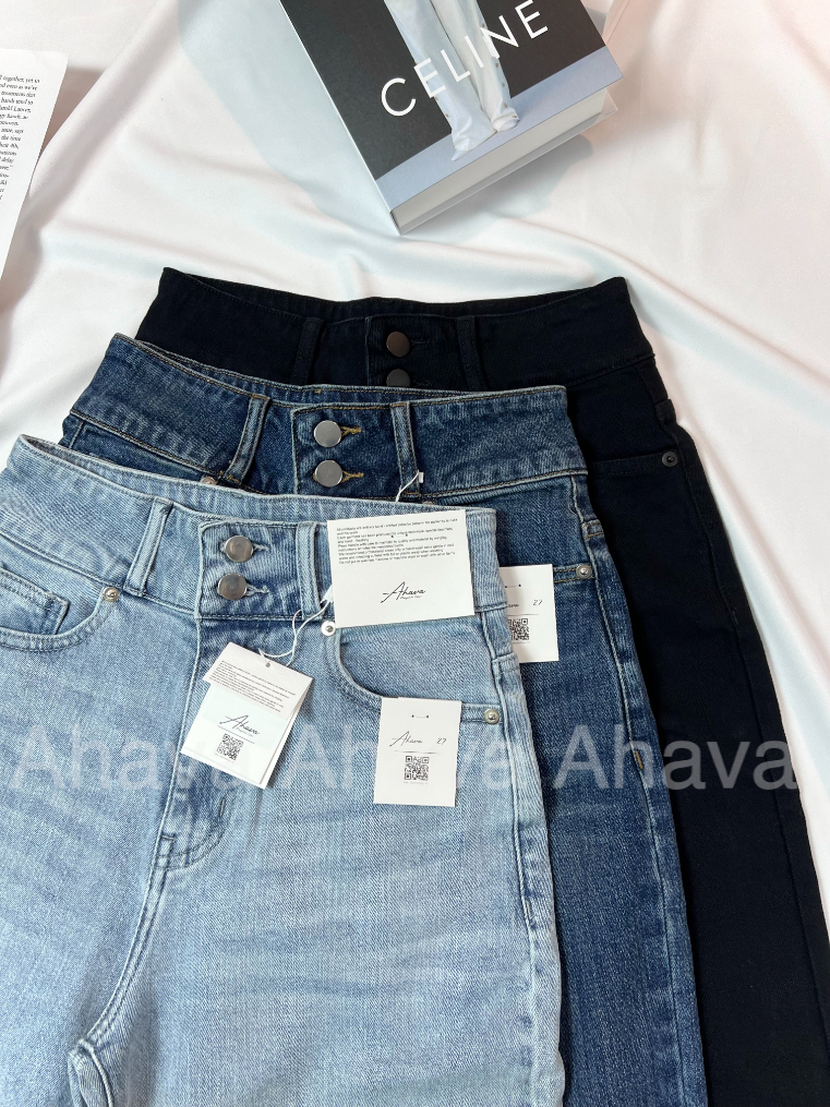 QUẦN JEANS DÀI ỐNG SUÔNG LƯNG LỚN 2 NÚT