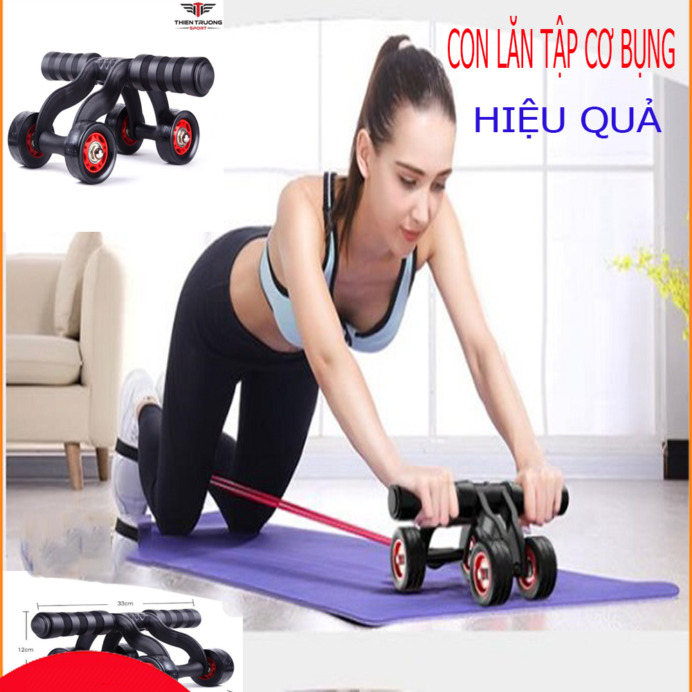 Con lăn tập cơ bụng 4 bánh cỡ lớn tặng thảm lót dụng cụ tập thể dục cơ ngực cơ bụng hiệu quả