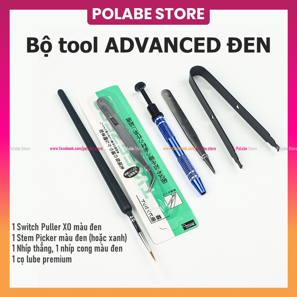 Bộ dụng cụ ADVANCED lube switch, lube stab bàn phím gồm switch puller HC, nhíp, cọ lube xịn, stem picker combo all in 1 dầu mỡ Krytox 205g0 GPL 105 - Polabe Store