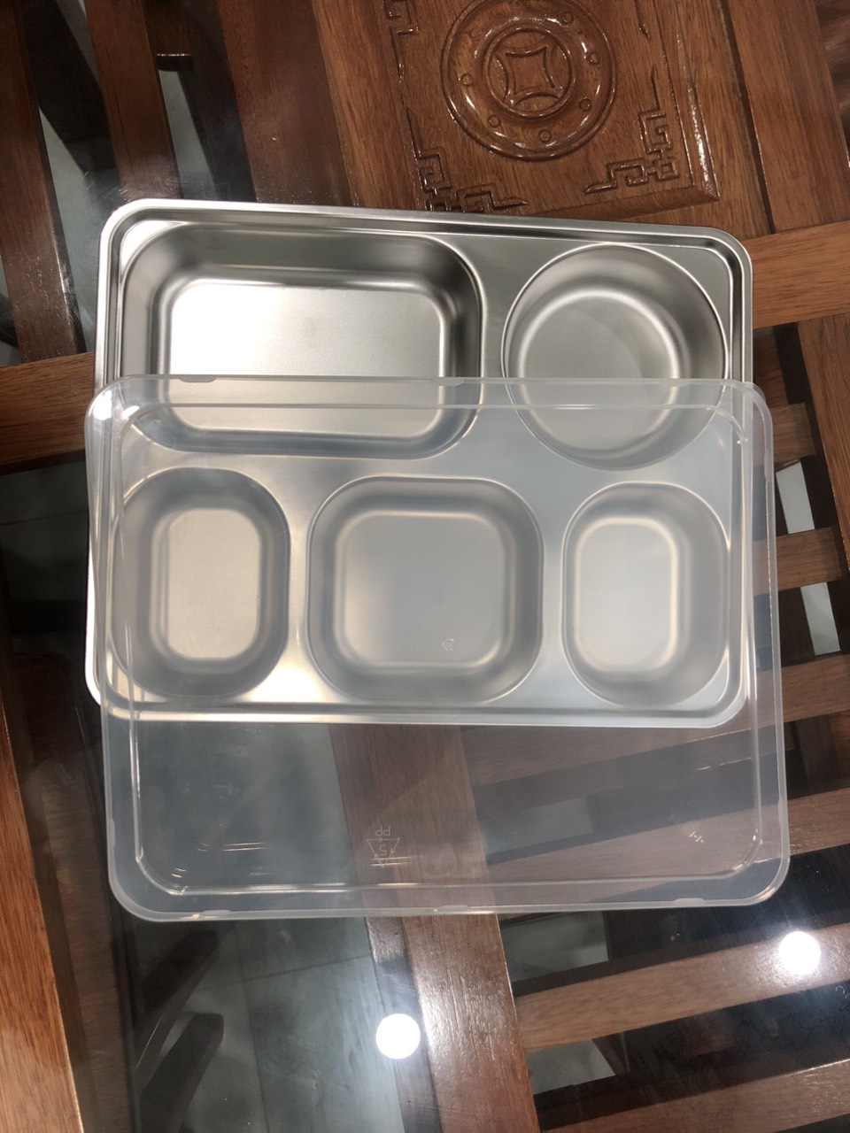 Khay cơm phần 5 ngăn inox 304 loại dày đựng thức ăn ( phân loại có nắp và không nắp)