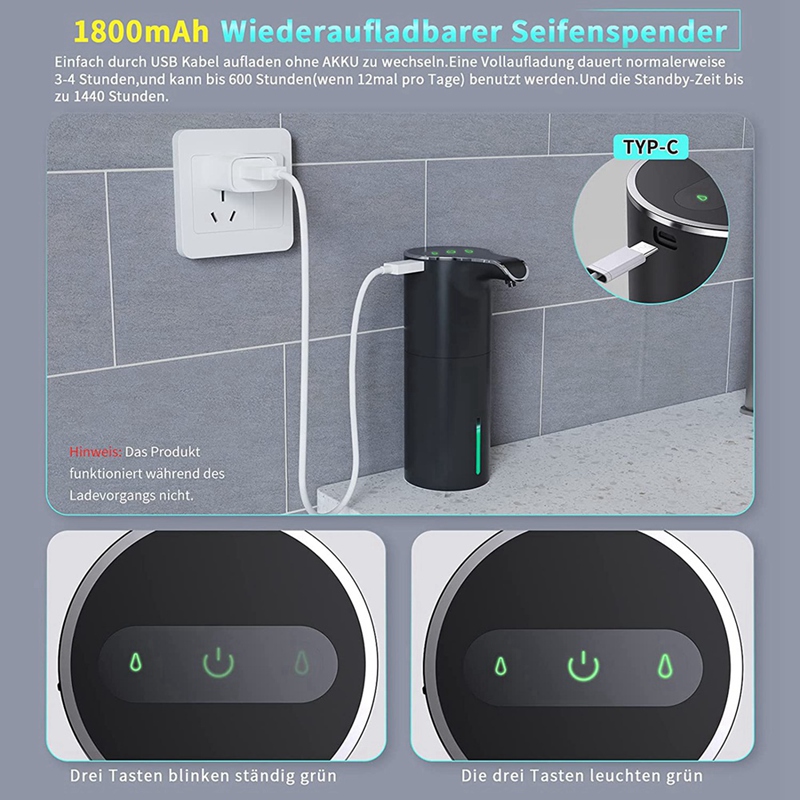 Automatic Soap Dispenser Black, Foam Soap Dispenser Rechargeable Non-Contact Automatic Soap Dispenser for Bathroom
