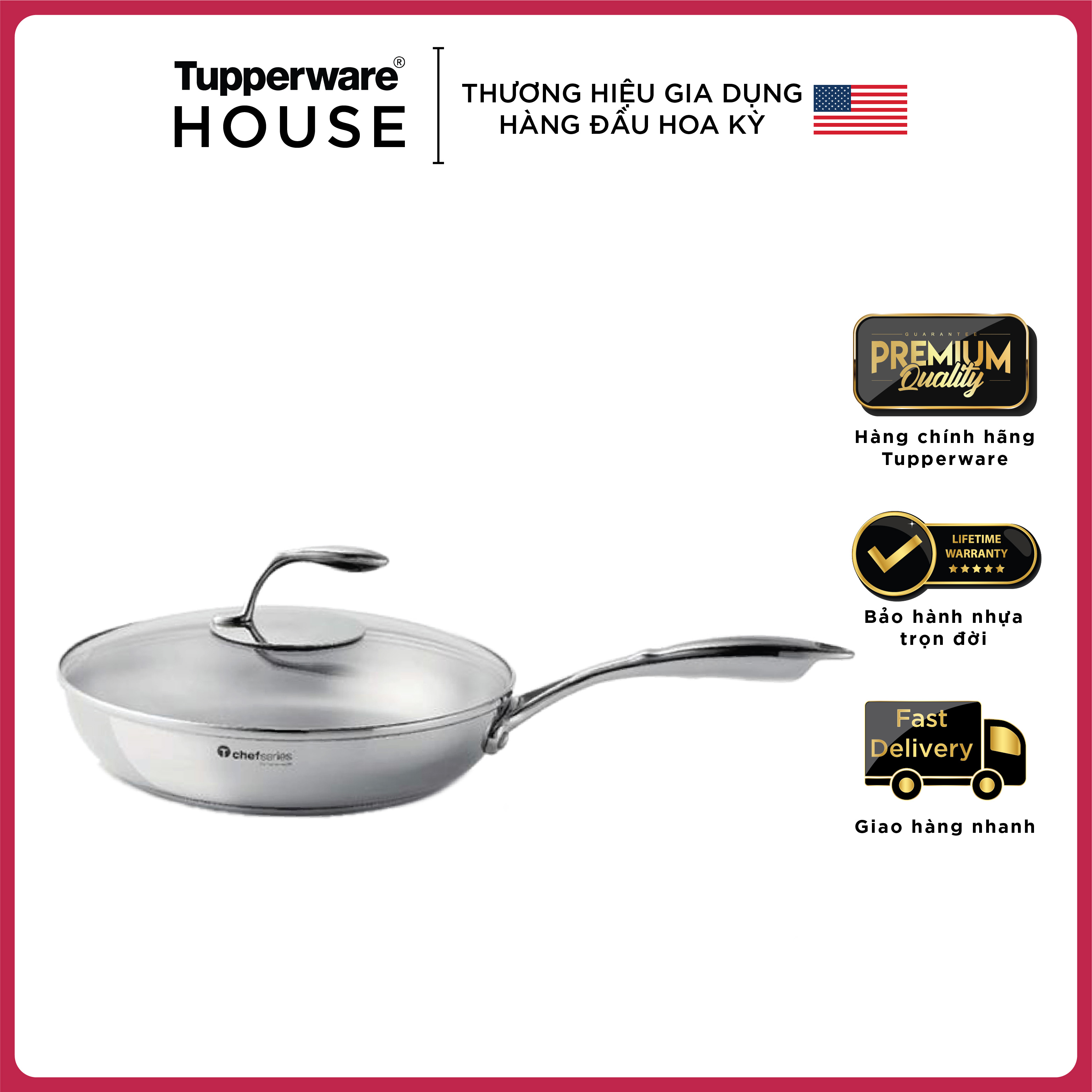 Chảo Tupperware T Chef Series Frypan 24cm (nắp kính)