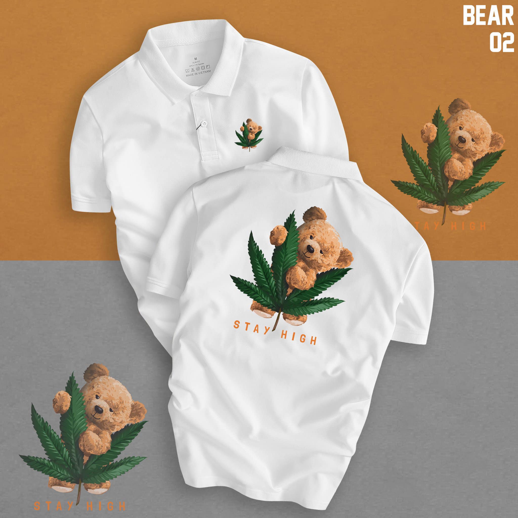 (aothunsn) Áo thun cổ trụ cổ bâu polo GẤU LÁ (VẢI DA CÁ)