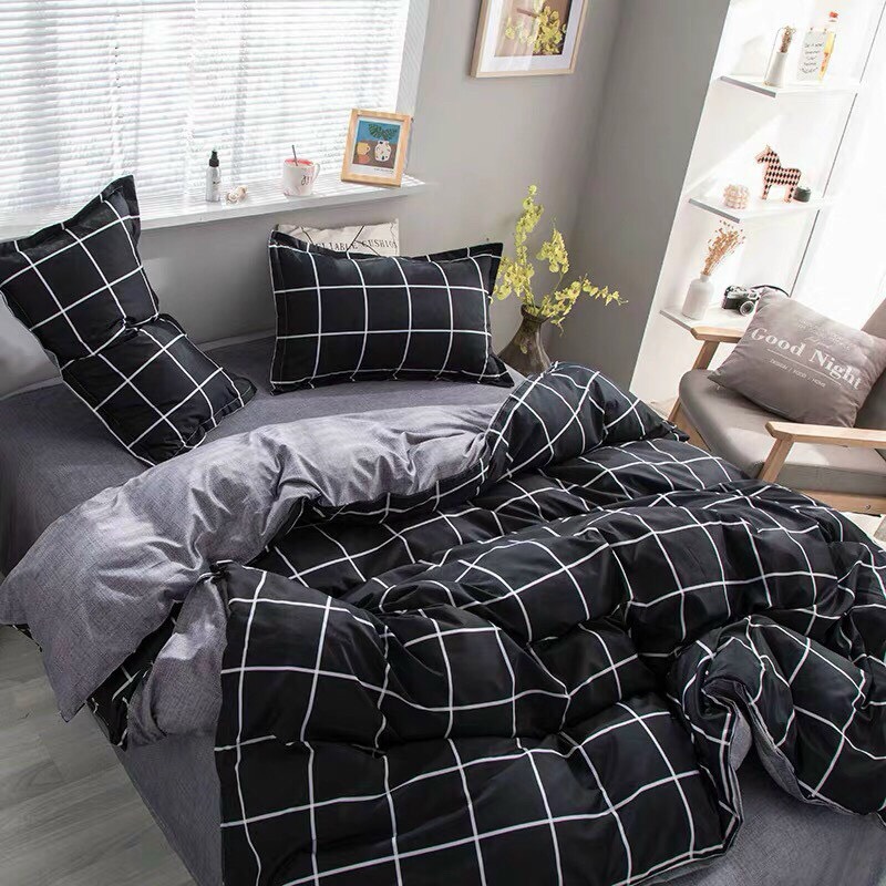 Set chăn ga Poly kẻ Hàn Quốc siêu hot Freeship