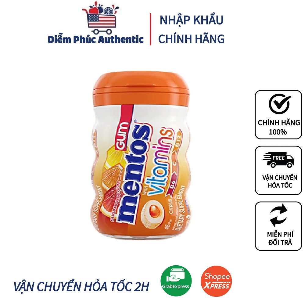 Kẹo gum mentos bổ sung vitamin b9, b12, c