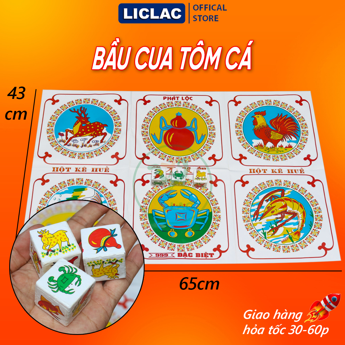 Set gourd crab fish shrimp of Vietnam, đồ rattles toy gourd crab table paper and 3 dice, folk boardgame, đồ play children-liclac