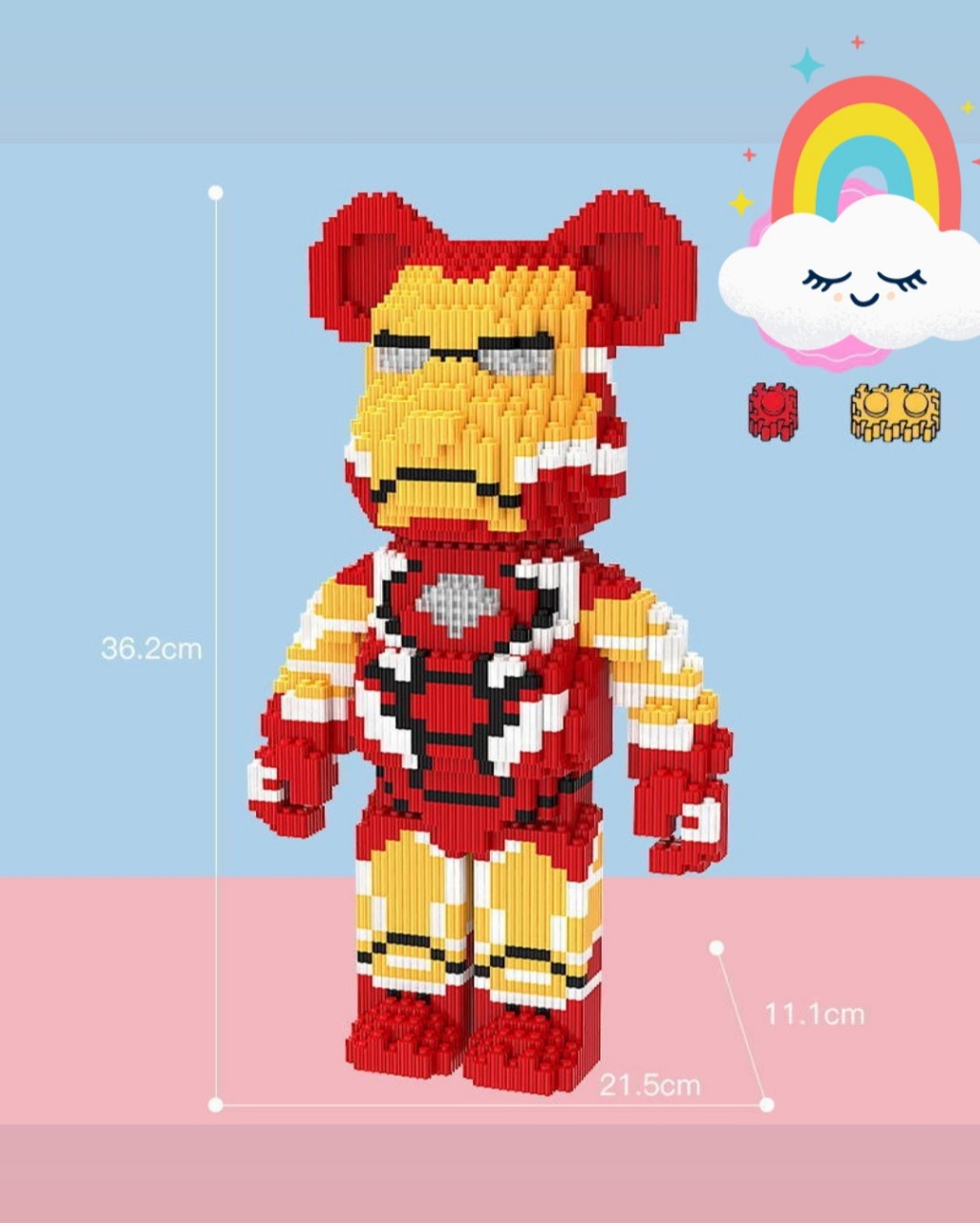 Đồ chơi lắp ráp mô hình le go 3D Gấu Bearbrick cỡ lớn 36cm Hàng Đẹp iron man SIÊU HOT có tặng kèm búa