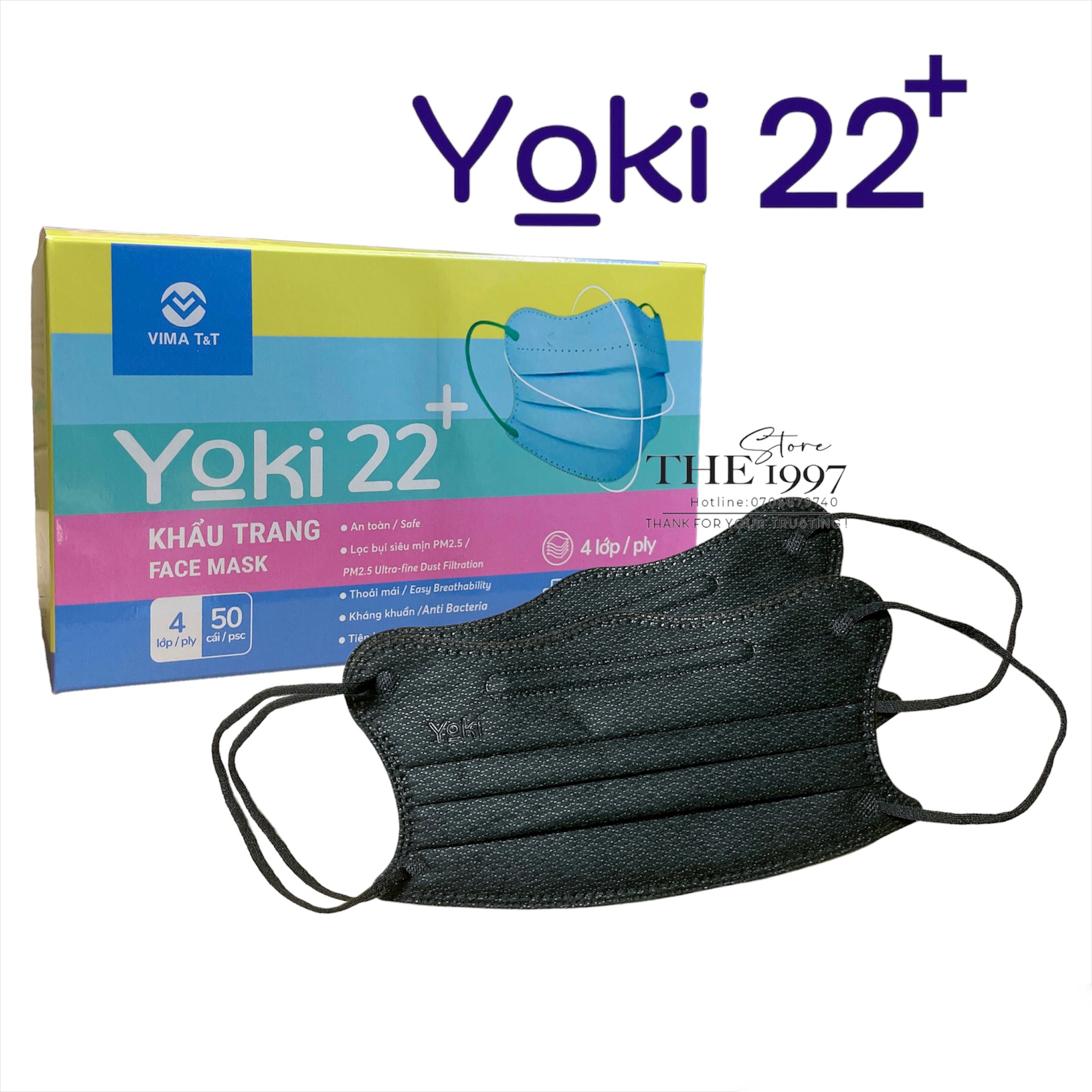 Khẩu Trang Yoki Cua 22+ (Hộp 50cái) 4Lớp kháng khuẩn ,form cải tiến của khẩu trang y tế ,sản phẩm khẩu trang người lớn
