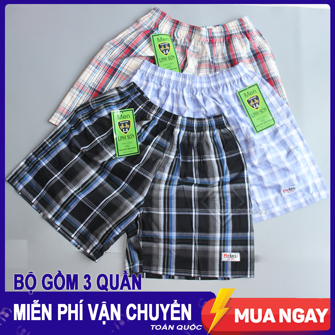 Combo 3 quần đùi nam caro có túi- mặc nhà
