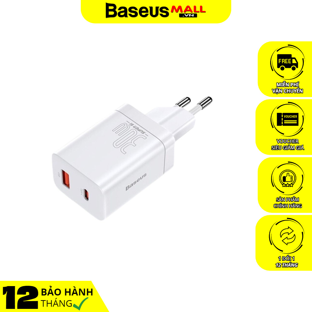Cốc sạc nhanh siêu nhỏ gọn Baseus Super Si Pro Quick Charger C+U 30W