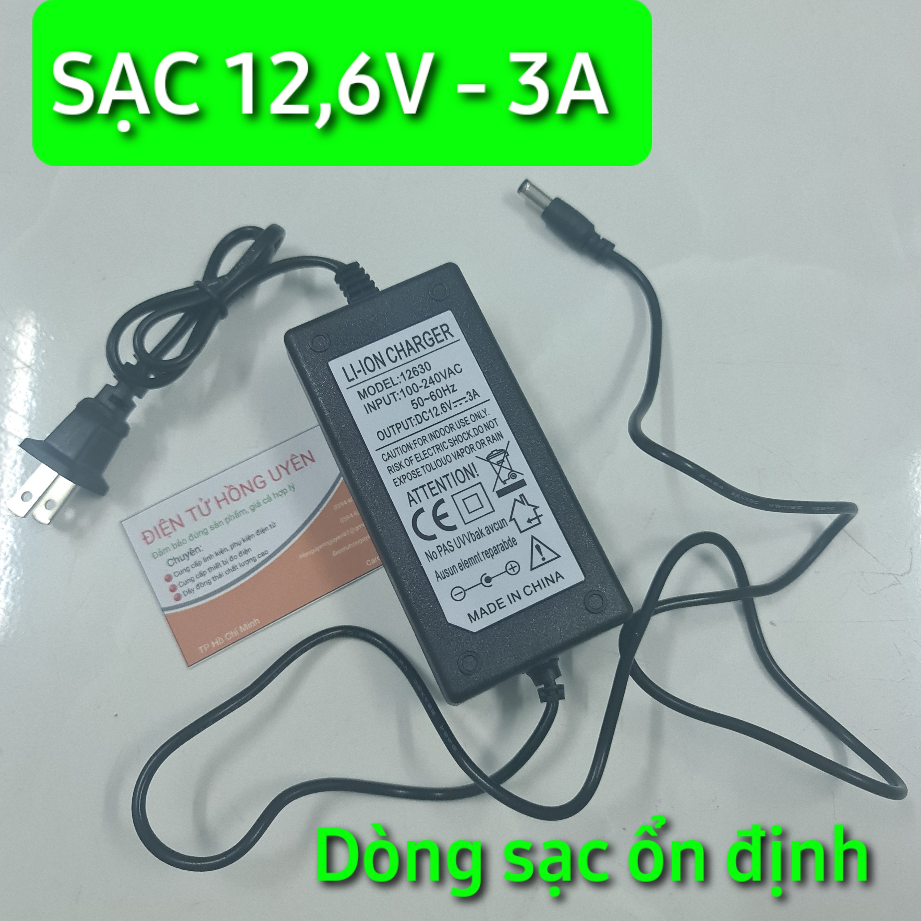 Sạc Pin 12V 3A. Chuyên sạc bình acquy pin 10,8V đến 12,6V, pin Lithium, pin sắt nối theo mạch 3S - Điện Tử Hồng Uyên