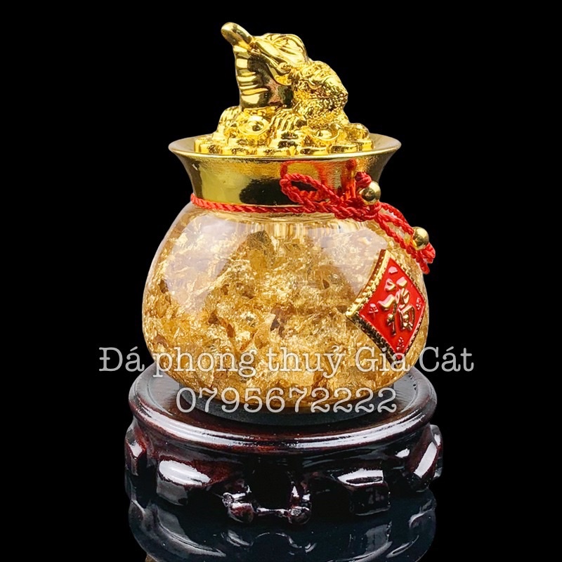Hũ vàng tài lộc phong thuỷ trưng bày Đá phong thuỷ Gia Cát