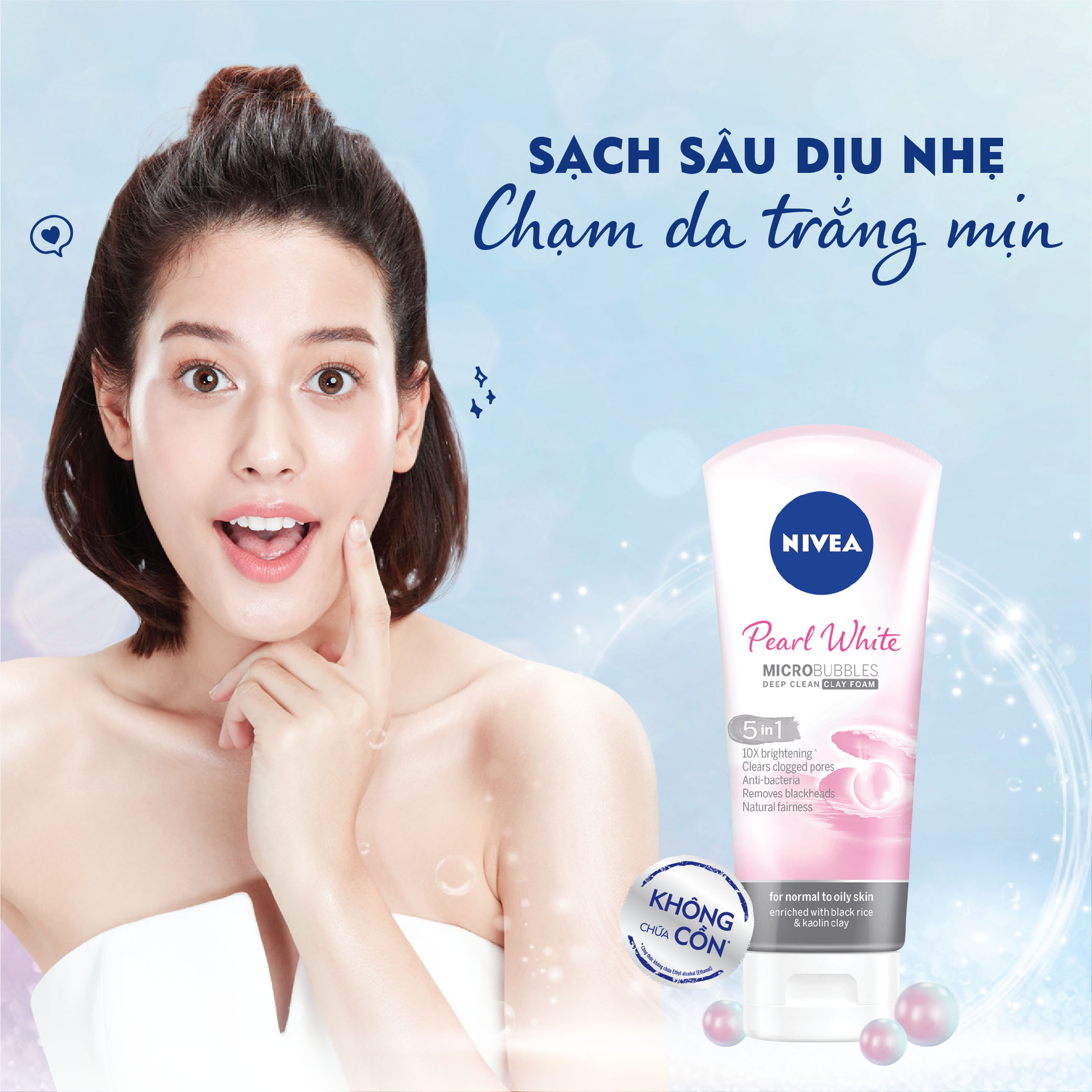 Sữa rửa mặt nivea pearl white micro bubbles deep clean clay foam 5in1 trắng da ngọc trai đất sét 100g