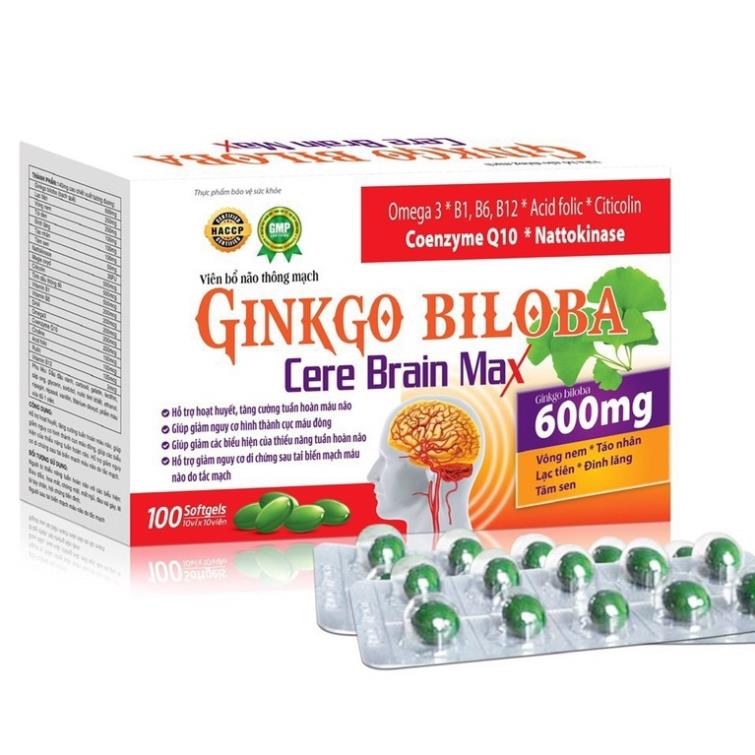 Ginkgo Biloba care brain max 600mg Bổ Sung Dưỡng Chất Cho Não, hoạt huyết dưỡng não