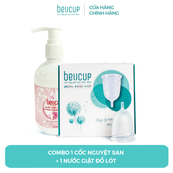 Combo 1 Cốc nguyệt san Silicone y tế Beu Cup - Băng vệ sinh kiểu mới, cốc nguyệt  san co giãn  + Nước giặt đồ lót kháng khuẩn BeU Care dành cho da nhạy cảm, dịu nhẹ 200ml