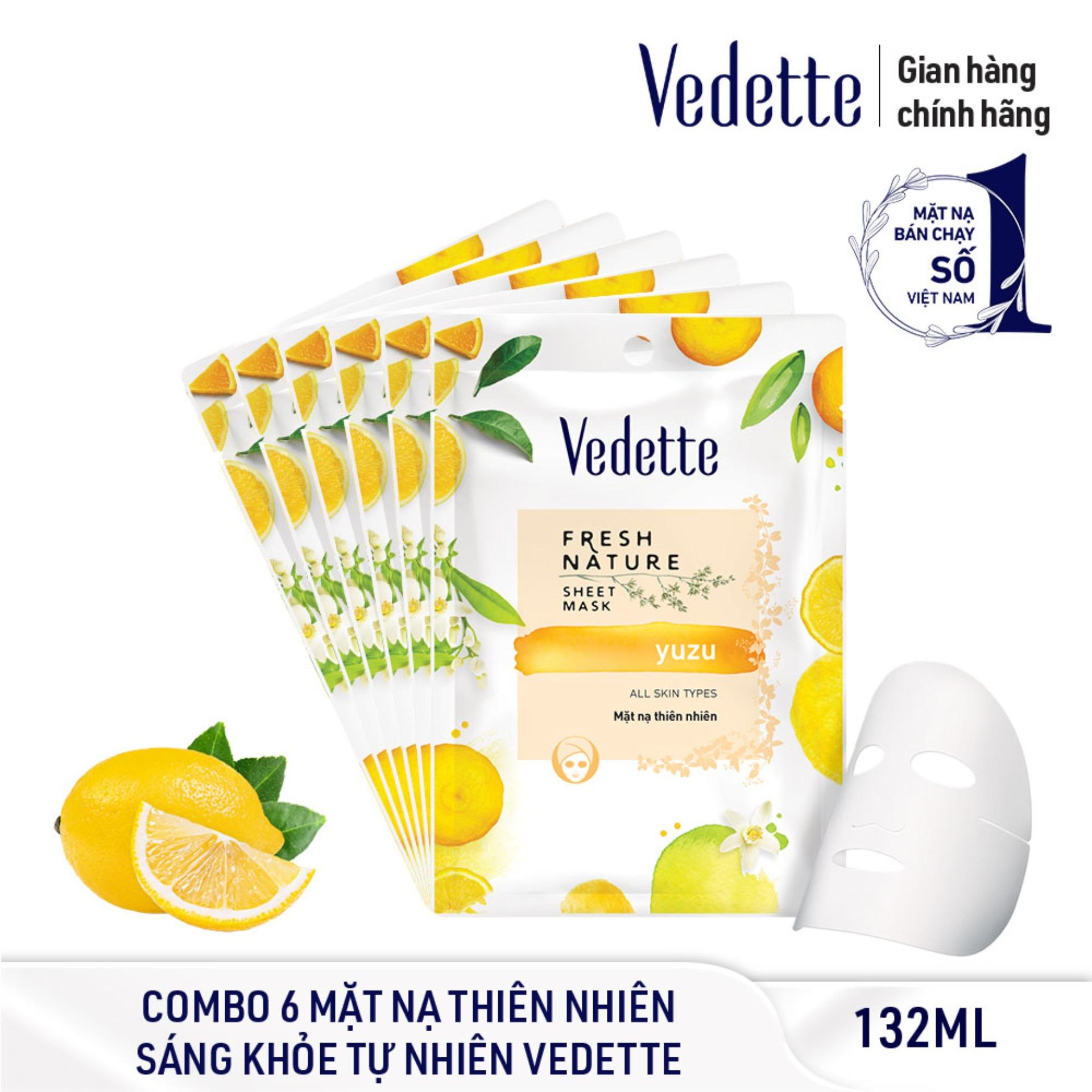 Combo 6 mặt nạ thiên nhiên yuzu sáng khỏe tự nhiên vedette 22ml x 6