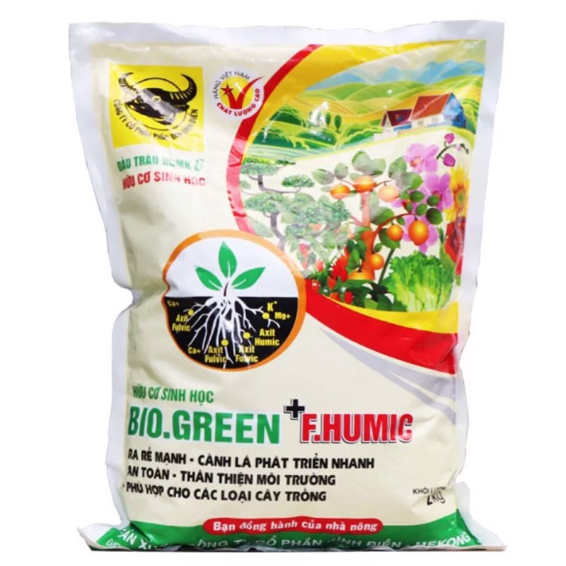 Phân hữu cơ sinh học BIO.GREEN + F.HUMIC cho các loại cây trồng phát triển bền vững khỏe mạnh gói 2KG PDT22 | Phởms Market