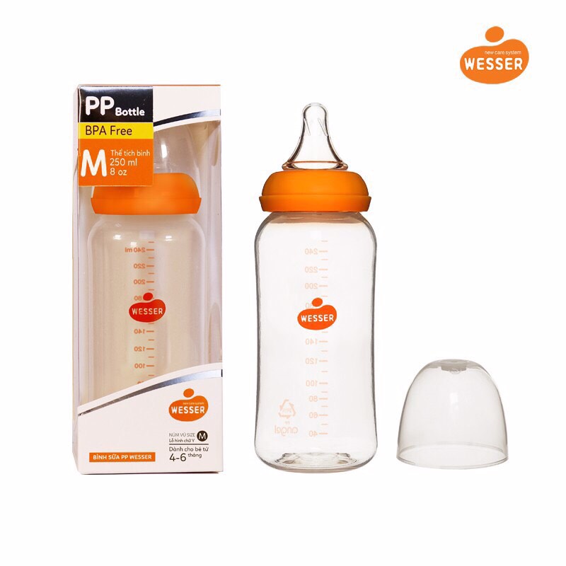 [HCM]BÌNH SỮA  WESSER CỔ HẸP 240ML MẪU MỚI NHỰA PP BPA FREE