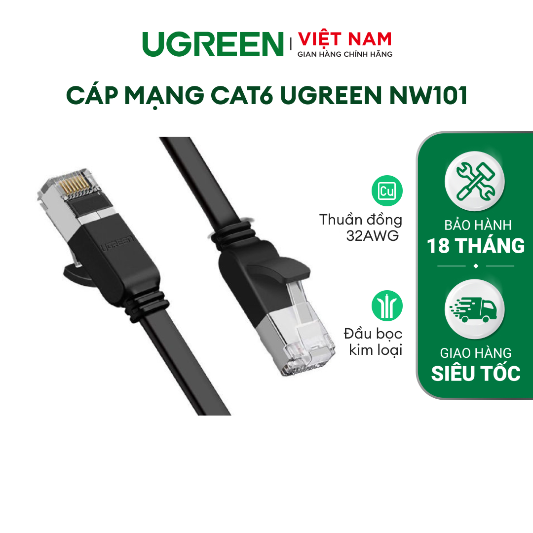 Cáp mạng Cat6 UGREEN NW101 Thuần đồng 32AWG đầu bọc kim loại- Hàng phân phối chính hãng - Bảo hành 18 tháng 1 đổi 150190 50185 50186 50187 50188 60817 50195 50196 50183 50184 50189 60818 60819 50191 50192 50193 50194