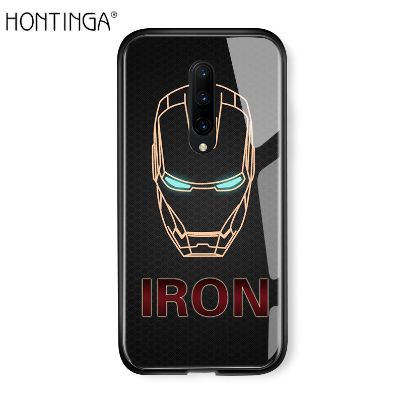 Hontinga Casing Case For Oneplus 7 Pro Case Marvel Phone Case For boys The Superhero For man Case Captain America Ironman Spiderman Tempered Glass Back Casing Cover Hard Case