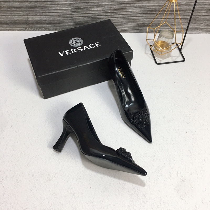 [Hàng Có Sẵn] Giày Cao Gót Versace Cao 7cm Màu Đen