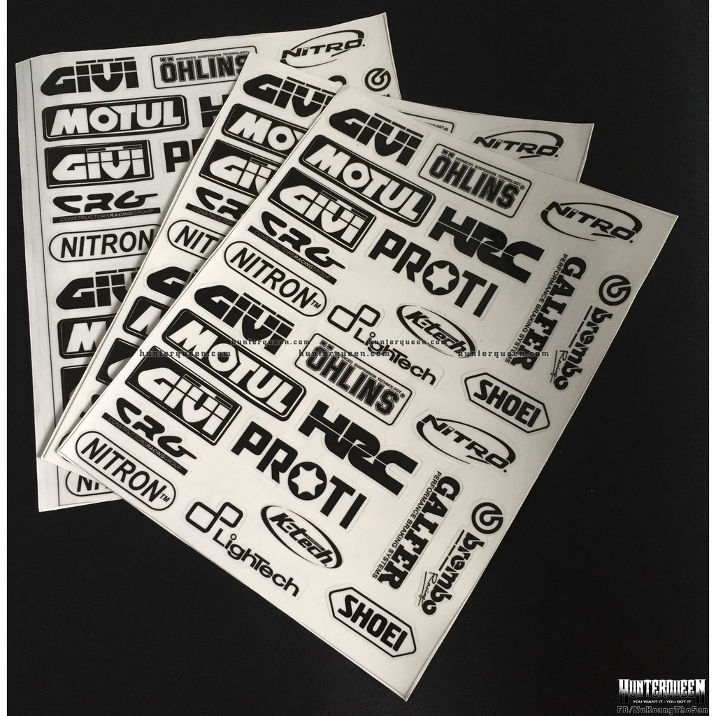 Bộ Logo Trong Suốt. Hình Dán Decal Siêu Dính, Chống Nước, Tem Đua Trang Trí Xe Máy