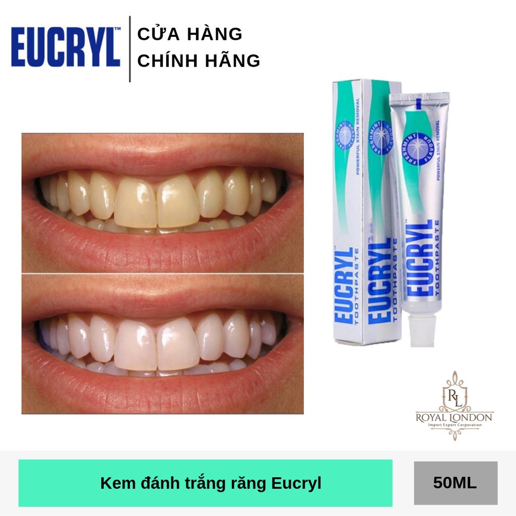 Combo trắng răng Eucryl kem đánh răng 62g + bột trắng răng 50g