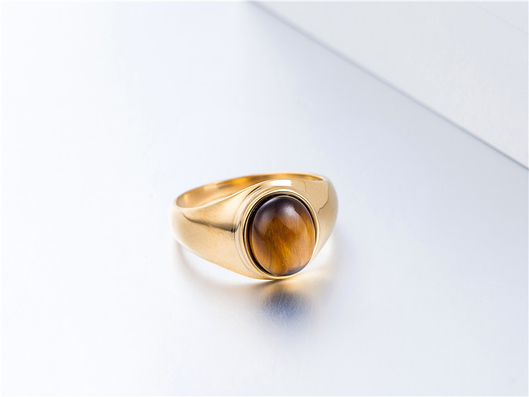 Nhẫn nam titan mạ 18K đá Ovanl mắt mèo M2 (màu tùy chọn)