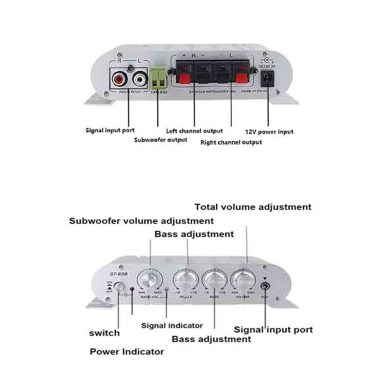 Bộ Khuếch Đại Hi-Fi /Âm Ly Mini St-838 12V Hi-Fi 2.1 Cho Xe Ô TôXe Máy Âm Thanh Gia Đình Có Bass Mẫu Mới 2020 -Dc4253