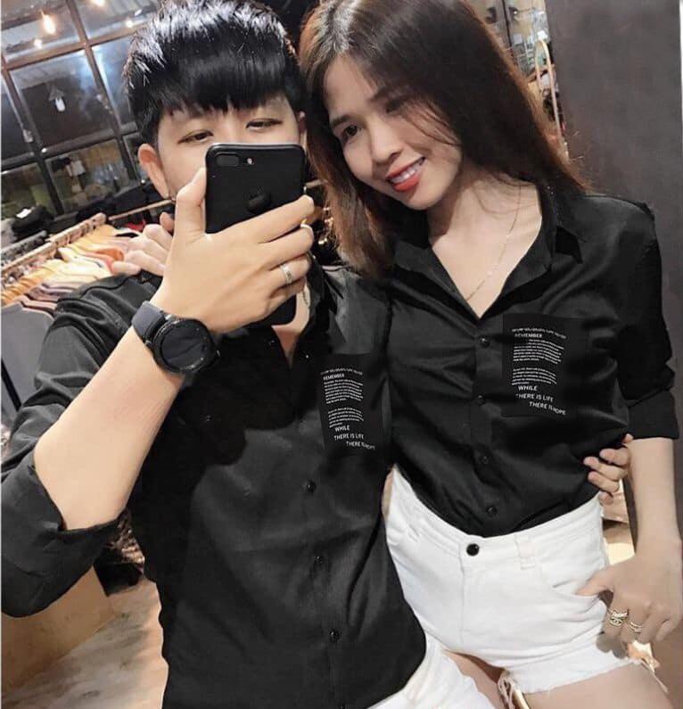 Sơ mi nam nữ trơn không nhăn in chữ cực đẹp